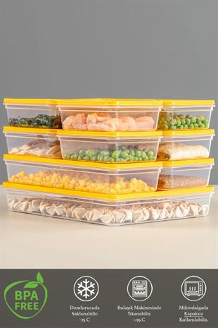 11li Buzdolabı Organizer Mikrodalga Ve Difrize Uygun Saklama Kabı 1x2400ml - 2x1170ml - 8x600ml