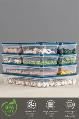 11li Mikrodalga Uyumlu Saklama Kabı, Erzak Kabı 1x2400ml - 2x1170ml - 8x600ml
