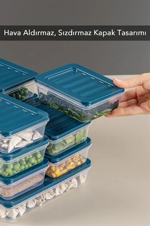 11li Mikrodalga Uyumlu Saklama Kabı, Erzak Kabı 1x2400ml - 2x1170ml - 8x600ml