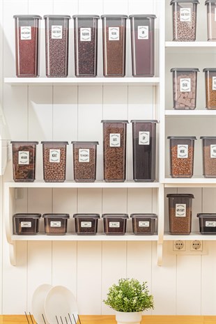 12li Etiketli Baharatlık Seti - Kapaklı Kare Baharat Takımı Saklama Kabı 300 ml