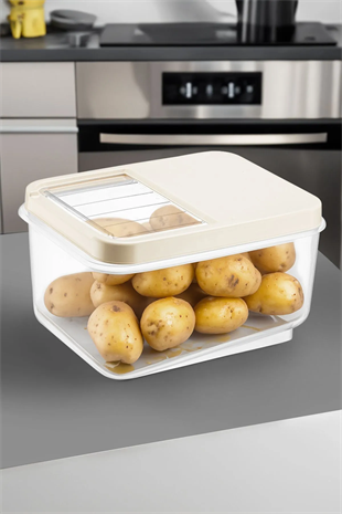16 Litre Sürgülü Kapak Sebzelik - Patates Soğan Sebze Saklama Kabı Erzak Saklama Kabı Krem