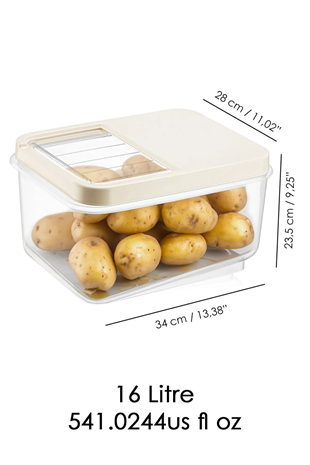 16 Litre Sürgülü Kapak Sebzelik - Patates Soğan Sebze Saklama Kabı Erzak Saklama Kabı Krem