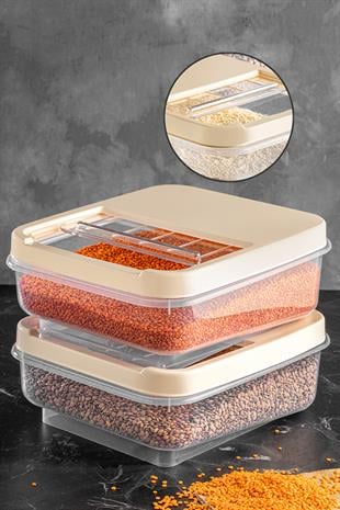 2 Adet 8 Lt - Multibox Kayar Kapaklı Erzak Saklama Kabı - Çok Amaçlı Düzenleyici Saklama Kutusu Krem