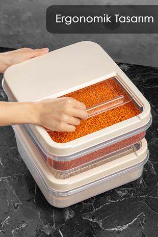 2 Adet 8 Lt - Multibox Kayar Kapaklı Erzak Saklama Kabı - Çok Amaçlı Düzenleyici Saklama Kutusu Krem