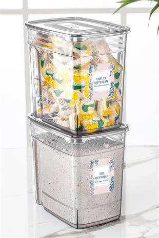 2 Adet Mega Boy Deterjan Saklama Kutusu - Lena Pratik Kapaklı Tablet Deterjan Saklama Kabı 2x5,5 Lt