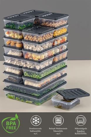 22 Parça Saklama Kabı , Mikrodalga Uyumlu Saklama Kabı 2x2400Ml 2x1200Ml 6x1170Ml 12x600Ml Antrasit