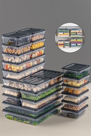 22 Parça Saklama Kabı , Mikrodalga Uyumlu Saklama Kabı 2x2400Ml 2x1200Ml 6x1170Ml 12x600Ml Antrasit