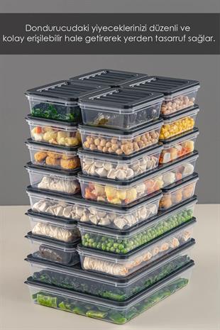 22 Parça Saklama Kabı , Mikrodalga Uyumlu Saklama Kabı 2x2400Ml 2x1200Ml 6x1170Ml 12x600Ml Antrasit