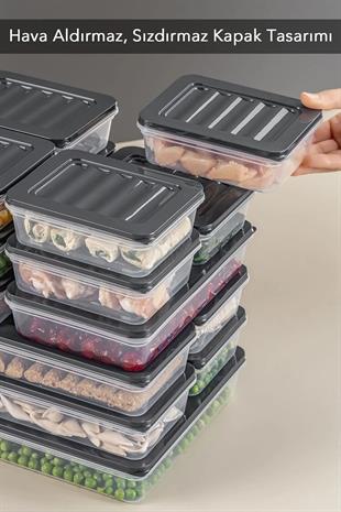 22 Parça Saklama Kabı , Mikrodalga Uyumlu Saklama Kabı 2x2400Ml 2x1200Ml 6x1170Ml 12x600Ml Antrasit