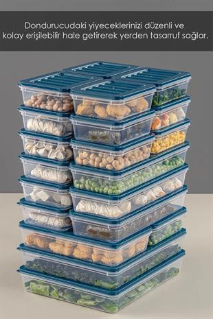 22 Parça Saklama Kabı , Mikrodalga Uyumlu Saklama Kabı 2x2400Ml 2x1200Ml 6x1170Ml 12x600Ml Petrol