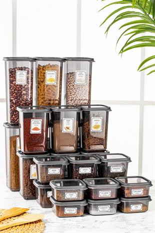 24 Parça Etiketli Kare Erzak Saklama Kabı - Bakliyat Kabı 6x(300-500-1100-1700 ml)