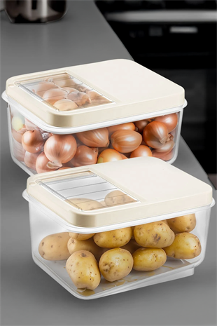 2li 16 Litre Sürgülü Kapak Sebzelik - Patates Soğan Sebze Saklama Kabı Erzak Saklama Kabı Krem