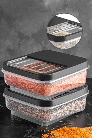 2li 8 Lt - Multibox Kayar Kapaklı Erzak Saklama Kabı Çok Amaçlı Düzenleyici Saklama Kutusu Antrasit