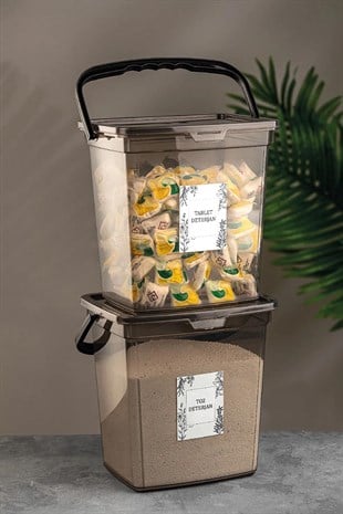 2li Etiketli 6 Lt Deterjan Saklama Kabı - Kulplu Tablet Deterjan Saklama Kutusu 