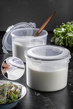 2li Hava Almaz Kapaklı Saklama Kabı Seti - Vakum Kapaklı Yoğurt Kefir Mayalama Kabı 2x2500 ml