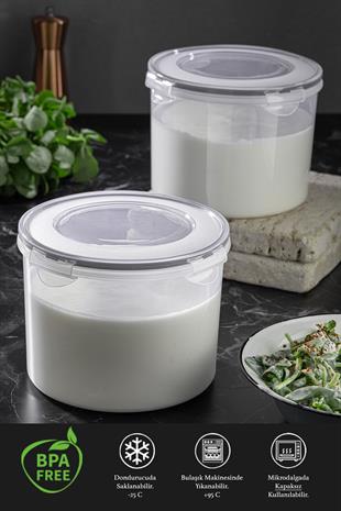 2li Hava Almaz Kapaklı Saklama Kabı Seti - Vakum Kapaklı Yoğurt Kefir Mayalama Kabı 2x2500 ml