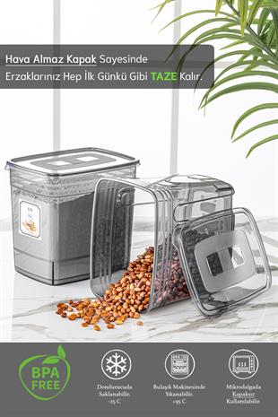 2li Lena 5,5 Litre Jumbo Boy Un Bakliyat Saklama Kabı- Pratik Kapaklı Düzenleyici Erzak Şeker Kabı