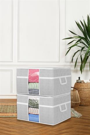 2li Maxi Pencereli Baza Altı Hurç - Çekyat Baza Tipi Yastık Kıyafet Saklama Hurcu  45 x 40 x 30 cm