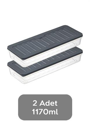 2li Saklama Kabı , Mikrodalga Uyumlu Erzak Saklama Kabı Antrasit 2 X 1170 ml
