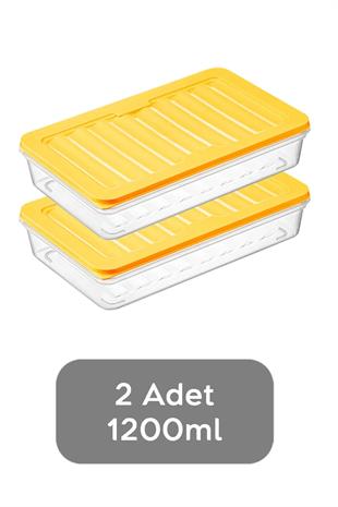 2li Saklama Kabı , Mikrodalga Uyumlu Erzak Saklama Kabı Sarı 2 X 1200 ml