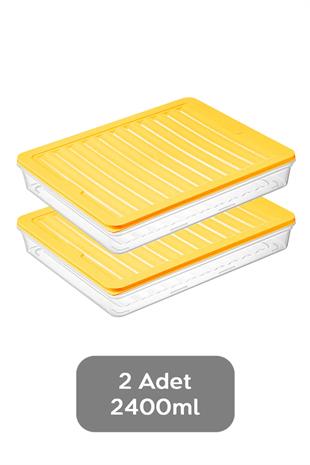 2li Saklama Kabı , Mikrodalga Uyumlu Erzak Saklama Kabı Sarı 2 X 2400 ml