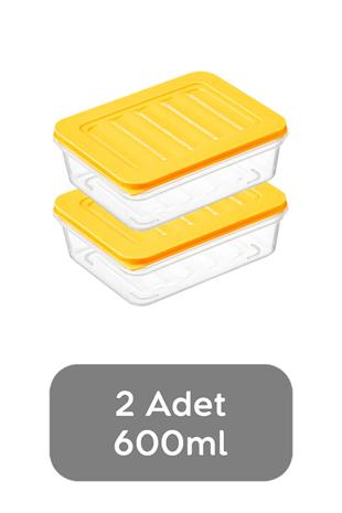 2li Saklama Kabı , Mikrodalga Uyumlu Erzak Saklama Kabı Sarı 2 X 600 ml