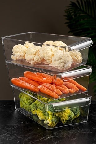 3lü Buzdolabı Düzenleyici - Şeffaf Buzdolabı İçi Düzenleyici Organizer 3xMaxi