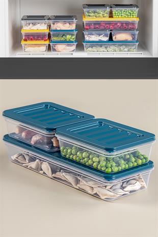 3lü Buzdolabı Organizer Mikrodalga Ve Difrize Uygun Saklama Kabı Petrol 1 X 1170ml - 2 X 600ml