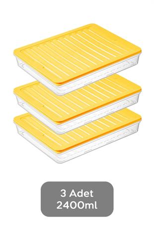 3lü Buzdolabı Organizer Mikrodalga Ve Difrize Uygun Saklama Kabı Sarı 3 X 2400ml