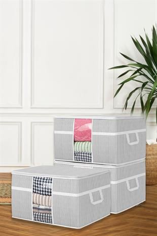 3lü Maxi Pencereli Baza Altı Hurç - Çekyat Baza Tipi Yastık Kıyafet Saklama Hurcu  45 x 40 x 30 cm