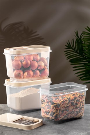 3lü Multibox 10 Lt Bakliyat Saklama Kabı - Kayar Kapaklı Erzak Saklama Kabı Un Kabı 