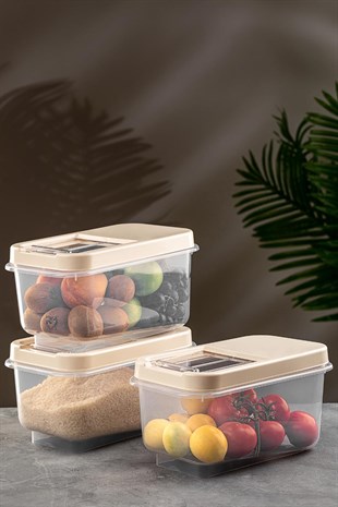 3lü Multibox 7,5 Lt Bakliyat Saklama Kabı - Kayar Kapaklı Erzak Saklama Kabı Un Kabı 