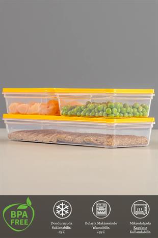 3lü Saklama Kabı , Mikrodalga Uyumlu Erzak Saklama Kabı Sarı 1 X 1170ml - 2 X 600ml