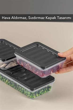3lü Saklama Kabı , Mikrodalga Uyumlu Saklama Kabı Antrasit 1 X 1170 ml - 2 X 600ml
