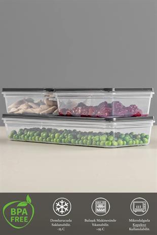 3lü Saklama Kabı , Mikrodalga Uyumlu Saklama Kabı Antrasit 1 X 1170 ml - 2 X 600ml