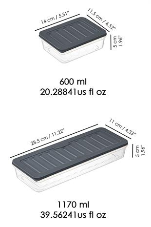 3lü Saklama Kabı , Mikrodalga Uyumlu Saklama Kabı Antrasit 1 X 1170 ml - 2 X 600ml