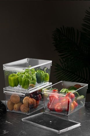 3lü Set Kapaklı Buzdolabı Düzenleyici Buzdolabı İçi Düzenleyici Organizer