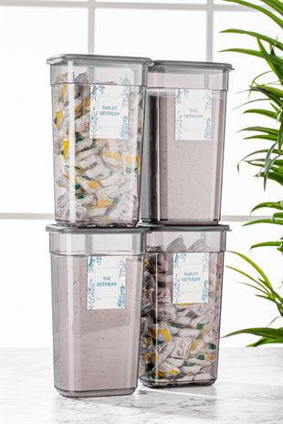 4 Adet Jumbo Etiketli Dikdörtgen Saklama Kabı - Tablet Deterjan Saklama Kutusu Seti 3200 ml