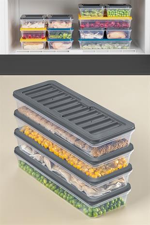 4lü Buzdolabı Organizer Mikrodalga Ve Difrize Uygun Saklama Kabı Antrasit 4 X 1170 ml
