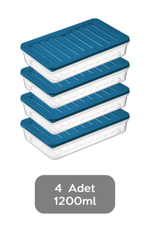 4lü Buzdolabı Organizer Mikrodalga Ve Difrize Uygun Saklama Kabı Petrol 4 X 1200 ml