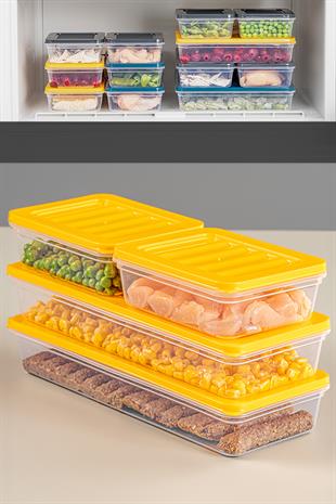 4lü Buzdolabı Organizer Mikrodalga Ve Difrize Uygun Saklama Kabı Sarı 2 X 1170 ml - 2 X 600 ml