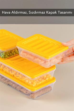 4lü Buzdolabı Organizer Mikrodalga Ve Difrize Uygun Saklama Kabı Sarı 2 X 1170 ml - 2 X 600 ml