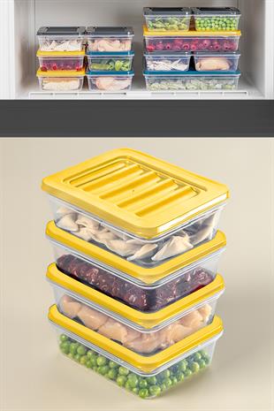 4lü Buzdolabı Organizer Mikrodalga Ve Difrize Uygun Saklama Kabı Sarı 4 X 600 ml