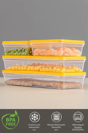 4lü Buzdolabı Organizer Mikrodalga Ve Difrize Uygun Saklama Kabı Sarı 2 X 1170 ml - 2 X 600 ml