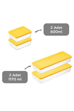 4lü Buzdolabı Organizer Mikrodalga Ve Difrize Uygun Saklama Kabı Sarı 2 X 1170 ml - 2 X 600 ml