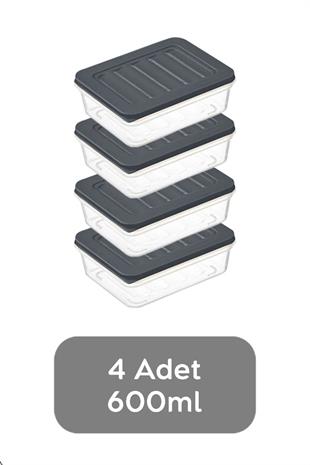 4lü Buzdolabı Organizer Mikrodalga Ve Difrize Uygun Saklama Kabı Antrasit 4 X 600 ml