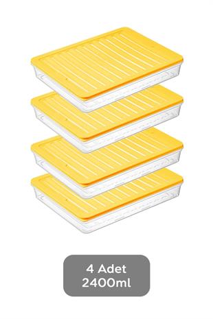 4lü Buzdolabı Organizer Mikrodalga Ve Difrize Uygun Saklama Kab Sarı 4 X 2400 ml