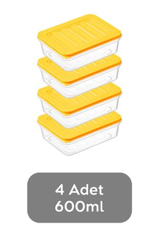 4lü Buzdolabı Organizer Mikrodalga Ve Difrize Uygun Saklama Kabı Sarı 4 X 600 ml