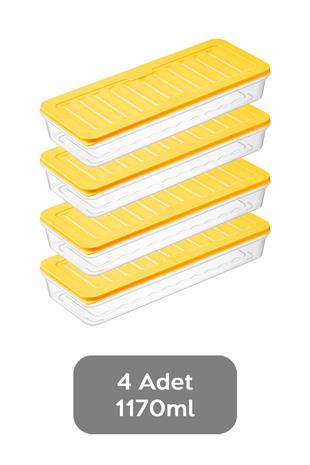 4lü Saklama Kabı , Mikrodalga Uyumlu Erzak Saklama Kabı Sarı 4 X 1170 ml