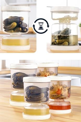 4lü Set Süzgeçli Sızdırmaz Turşuluk Çevir Kullan Zeytinlik Saklama Kabı 1,5 Lt Şeffaf